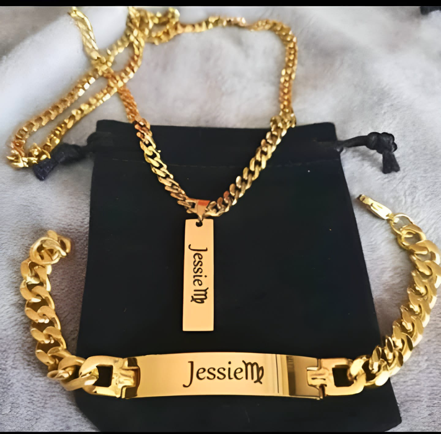 Custom Cuban Name Necklace With Bracelet Set|24K Gold Plated