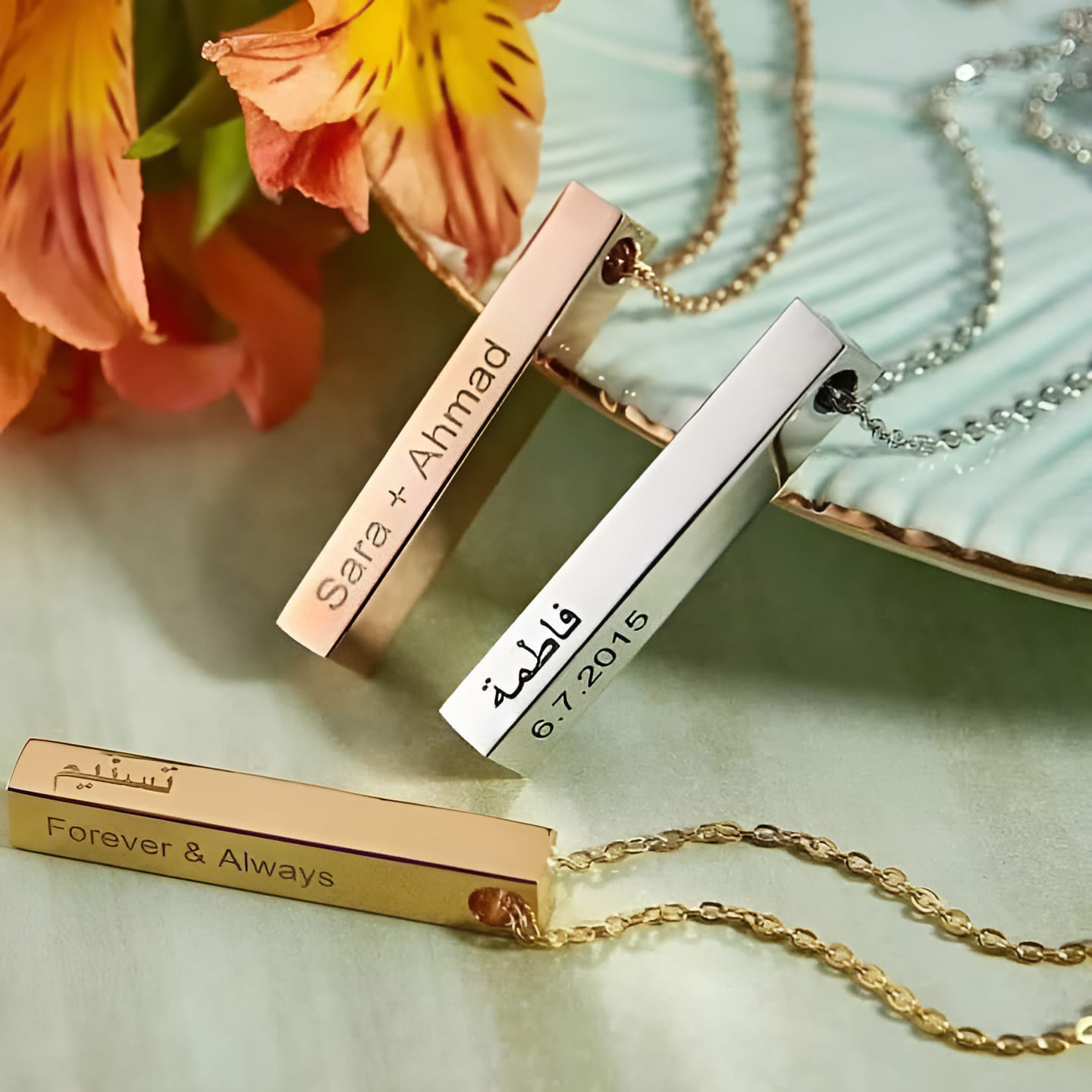 Custom Name Bar Necklace|24K Gold Plated