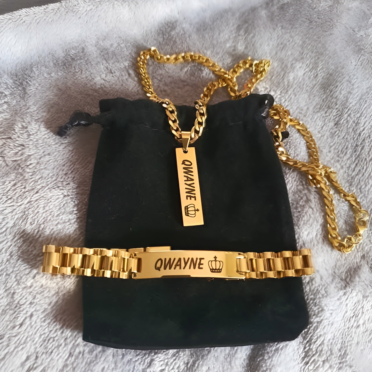 Custom Cuban Name Necklace With Bracelet Set|24K Gold Plated