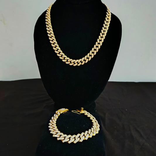 Cuban Necklace With Bracelet Set (Zircon Diamonds)
